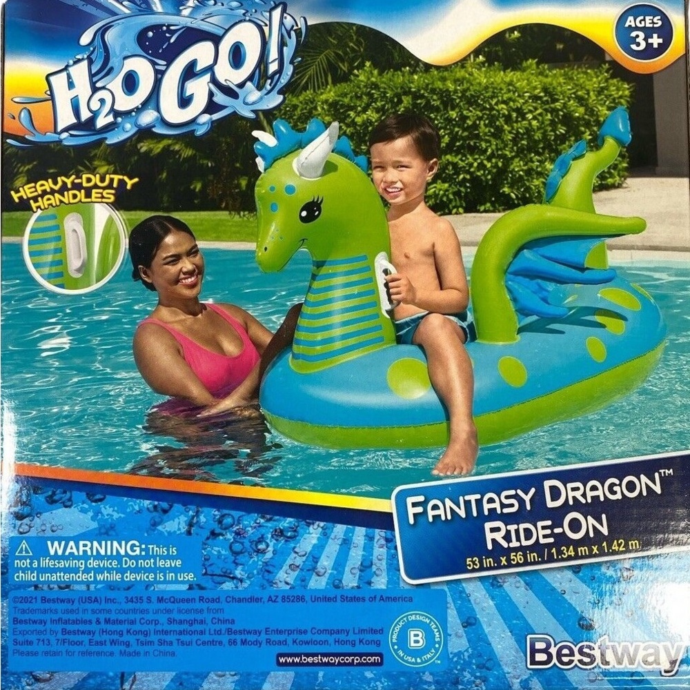 Bestway H2O GO! Fantasy Dragon Ride-On - Green & Blue